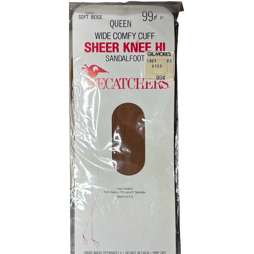 Vintage 1979 Eyecatchers Sheer Knee High Stockings Soft Beige Queen Sandalfoot